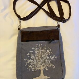 Blue and Brown Tree Design Crossbody Bag
